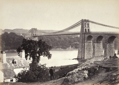 Bangor, ponte sospeso, da Anglesey (254) da Francis Bedford