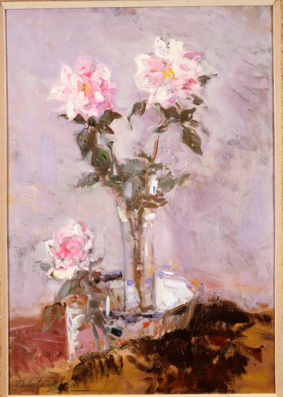 Rose rosa in un vaso di vetro da Francis Campbell Boileau Cadell