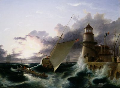Barca vicino a un faro, una tempesta in arrivo da Francis Danby