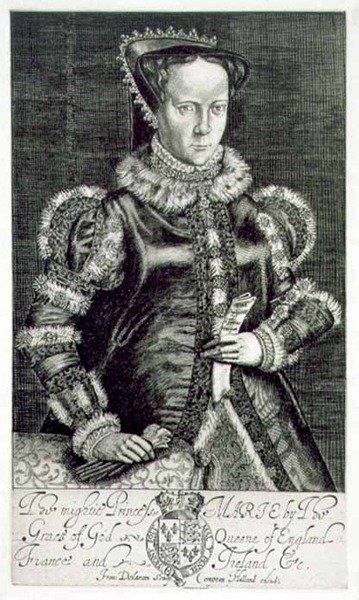 Ritratto di Maria I (1516-58) con la supplica di Thomas Hongar, inciso dall
