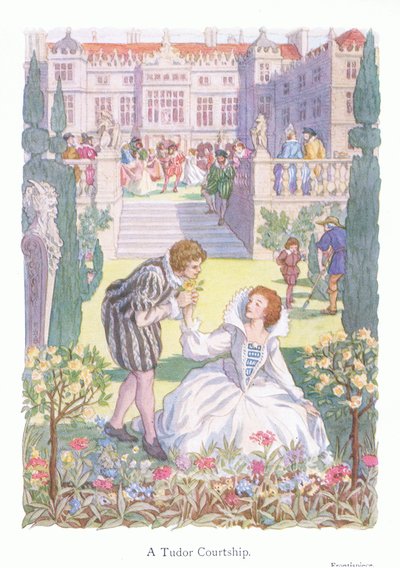 Un corteggiamento Tudor (litografia a colori) da Francis Donkin Bedford