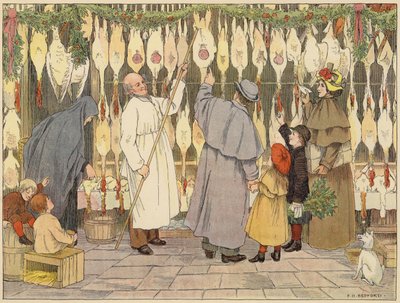 Libro dei negozi di Bedford: Poulterer (litografia a colori) da Francis Donkin Bedford