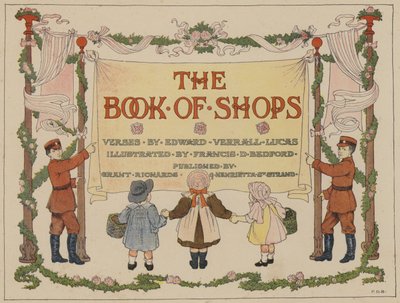 Libro dei negozi di Bedford: Frontespizio (litografia a colori) da Francis Donkin Bedford