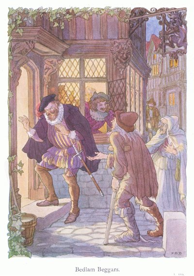 Mendicanti di Bedlam (litografia a colori) da Francis Donkin Bedford