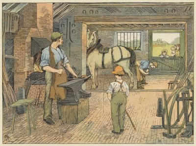 Fabbro (litografia a colori) da Francis Donkin Bedford