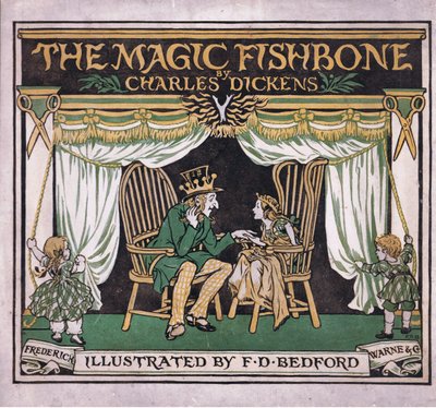 Disegno della prima di copertina, da The Magic Fishbone pubblicato da Warne  Co, 1940 circa (litografia a colori) da Francis Donkin Bedford