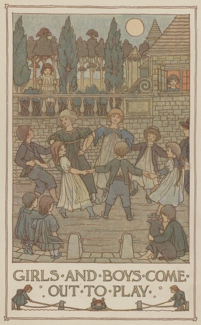Ragazze e ragazzi escono a giocare (litografia a colori) da Francis Donkin Bedford