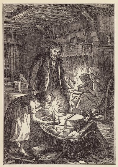 Illustrazione per Il grillo del focolare di Charles Dickens (litografia a colori) da Francis Donkin Bedford
