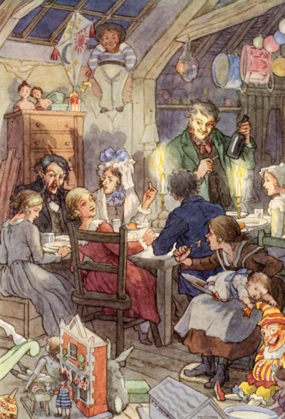 Illustrazione per Il grillo del focolare di Charles Dickens (litografia a colori) da Francis Donkin Bedford