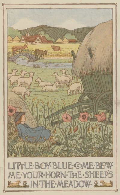 Little Boy Blue vieni a suonarmi il corno che le pecore sono nel prato (litografia a colori) da Francis Donkin Bedford