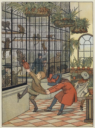 Londra: The Monkey House (litografia a colori) da Francis Donkin Bedford