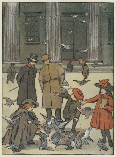 Londra: The Museum Pigeons (litografia a colori) da Francis Donkin Bedford