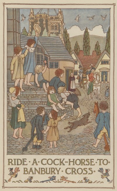 Cavalcare un cavallo gallo fino a Banbury Cross (litografia a colori) da Francis Donkin Bedford