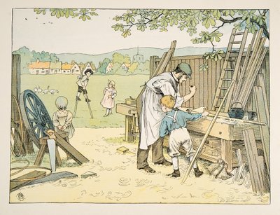 Il falegname, da Four and Twenty Toilers, pub. 1900 (litografia a colori) da Francis Donkin Bedford