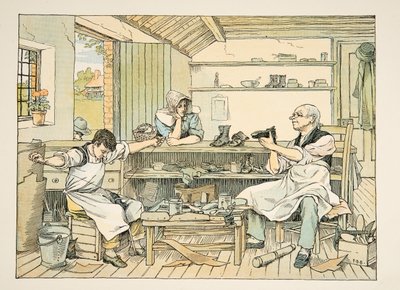 Il ciabattino, da Four and Twenty Toilers, pub. 1900 (litografia a colori) da Francis Donkin Bedford