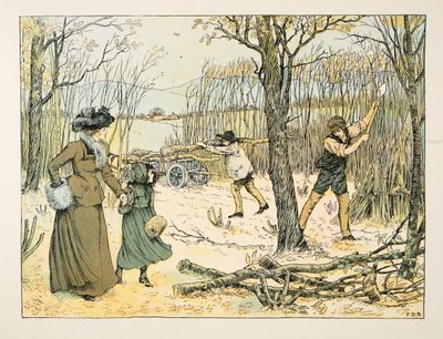 Il boscaiolo, da Four and Twenty Toilers, pub. 1900 (litografia a colori) da Francis Donkin Bedford