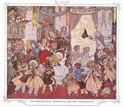 Il matrimonio era bello oltre ogni dire, da The Magic Fishbone pub. by Warne  Co, 1940 circa (litografia a colori) da Francis Donkin Bedford