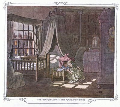 Il segreto della lisca di pesce magica, da The Magic Fishbone pubblicato da Warne  Co, 1940 circa (litografia a colori) da Francis Donkin Bedford