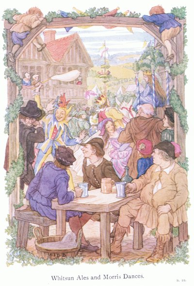 Birre di Pentecoste e danzatori Morris (litografia a colori) da Francis Donkin Bedford