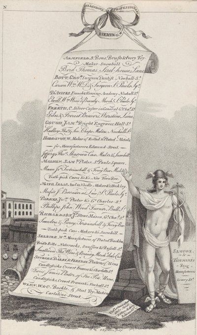 Biglietto da visita per professioni varie, Birmingham, 1800 da Francis Eginton