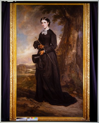 Ritratto di una Signora in un Abito da Cavallerizza Nero, in un Paesaggio da Francis Grant