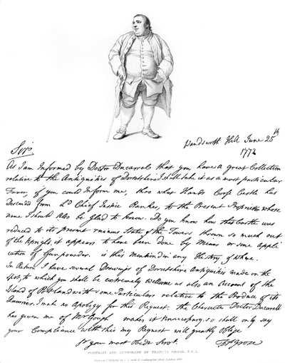 Una lettera e ritratto di Francis Grose da Francis Grose