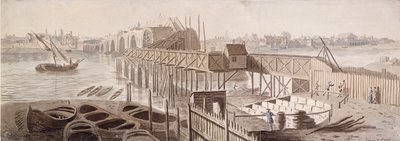 Costruzione del Blackfriars Bridge da Francis Grose