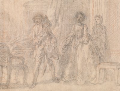 Scena di una commedia, possibilmente "Il marito sospettoso" di Benjamin Hoadley da Francis Hayman