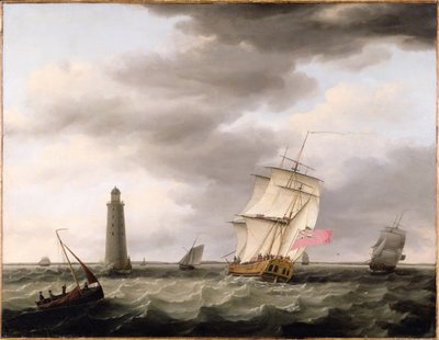Una nave da guerra che passa il faro di Eddystone, c.1773 da Francis Holman