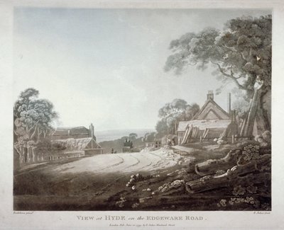 Carrozza trainata da cavalli che scompare oltre una collina sulla Edgware Road, Londra, 1799 da Francis Jukes