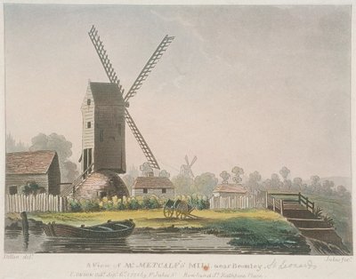 Veduta del mulino del signor Metcalf vicino a Bromley, Bow, Poplar, Londra da Francis Jukes