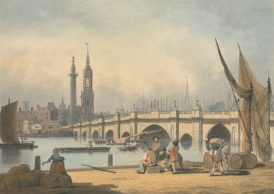 Ponte di Londra e il Monumento da Francis Nicholson