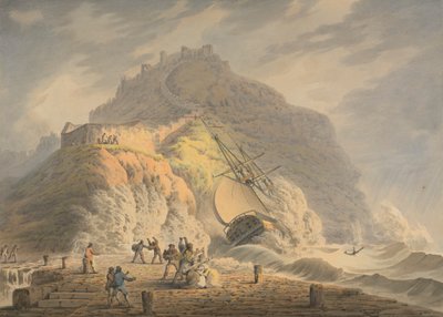 Scarborough: Naufragio ai piedi della scogliera del castello da Francis Nicholson