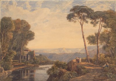 Paesaggio con un tempio e figure vicino a un fiume da Francis Oliver Finch