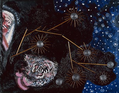 Flirt (ripolina, stuzzicadenti, cannucce, graffette e filo di piombo su tela) da Francis Picabia