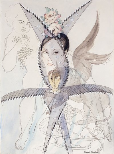 Trasparenza - Testa e cavallo alato; Transparence - Tete et Cheval Aile, 1928 circa (acquerello, gouache, gesso nero e matita su carta) da Francis Picabia