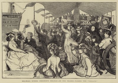 Vacanze dei bambini della scuola di Millwall, sul Tamigi, passando il Goliath da Francis S. Walker