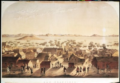 Veduta generale di San Francisco, pubblicato da M und N Hanhart, c.1850-52 da Francis Samuel Marryat