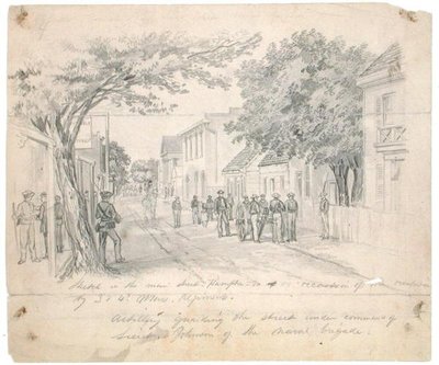 Strada principale, Hampton, Virginia...artiglieria che sorveglia la strada, c.1860 da Francis Schell
