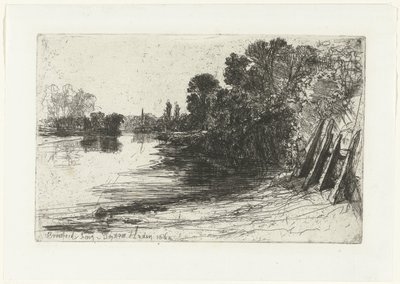 Riva del Tamigi a Brentford (Brentford Ferry) da Francis Seymour Haden (Sir) (signed by artist)