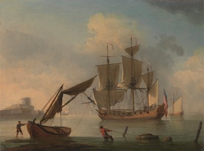 Uno sloop inglese calmo vicino alla riva da Francis Swaine