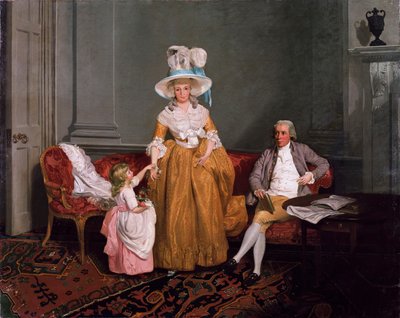 Un gruppo familiare, il padre seduto, la madre e la figlia in piedi, in un interno, XVIII secolo da Francis Wheatley