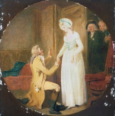 Atto V, Scena III della commedia She Stoops to Conquer di Oliver Goldsmith (1730-1774) da Francis Wheatley