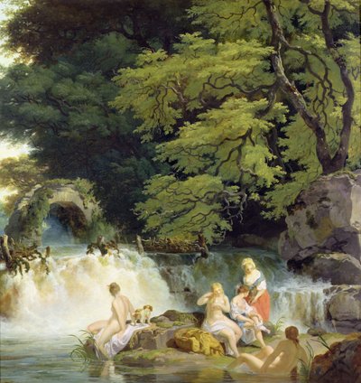 Il salto del salmone a Leixlip con ninfe che fanno il bagno da Francis Wheatley
