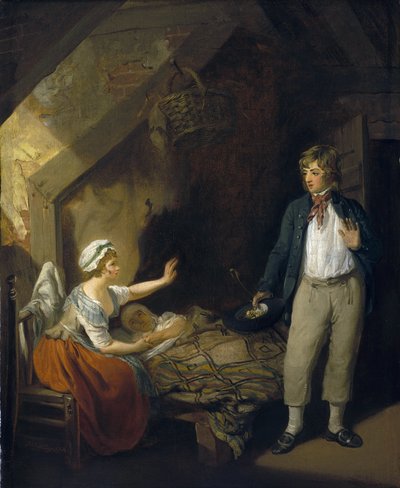 Il ritorno del marinaio, interno del cottage: camera da letto, con la moglie e la madre a letto da Francis Wheatley