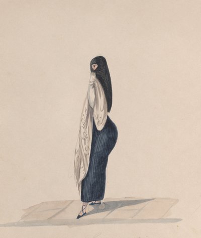 Una donna che indossa la saya in piedi di profilo, da un gruppo di disegni che raffigurano il Perù..., ca. 184 da Francisco