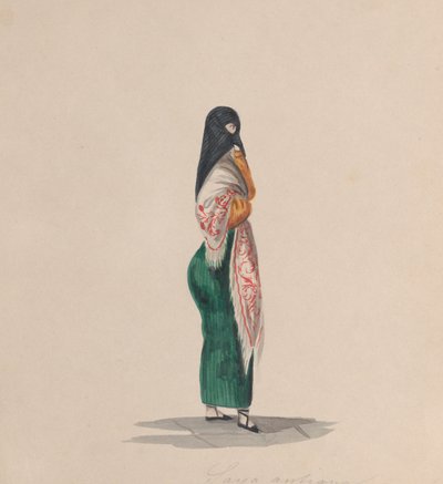 Una donna che indossa la saya in piedi di profilo, da un gruppo di disegni che raffigurano peruviani..., ca. 184 da Francisco