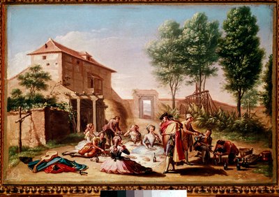 Pranzo in campagna: giovani della borghesia che fanno un picnic da Francisco Bayeu y Subias