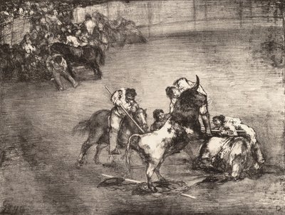 Un picador catturato da un toro, da 