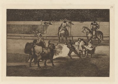 Banderillas de fuego (Banderillas con petardi), Tavola 31 da La tauromaquia da Francisco de Goya